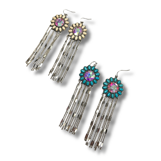 Crystal and Stone Flower Fringe Earrings (2 colors)
