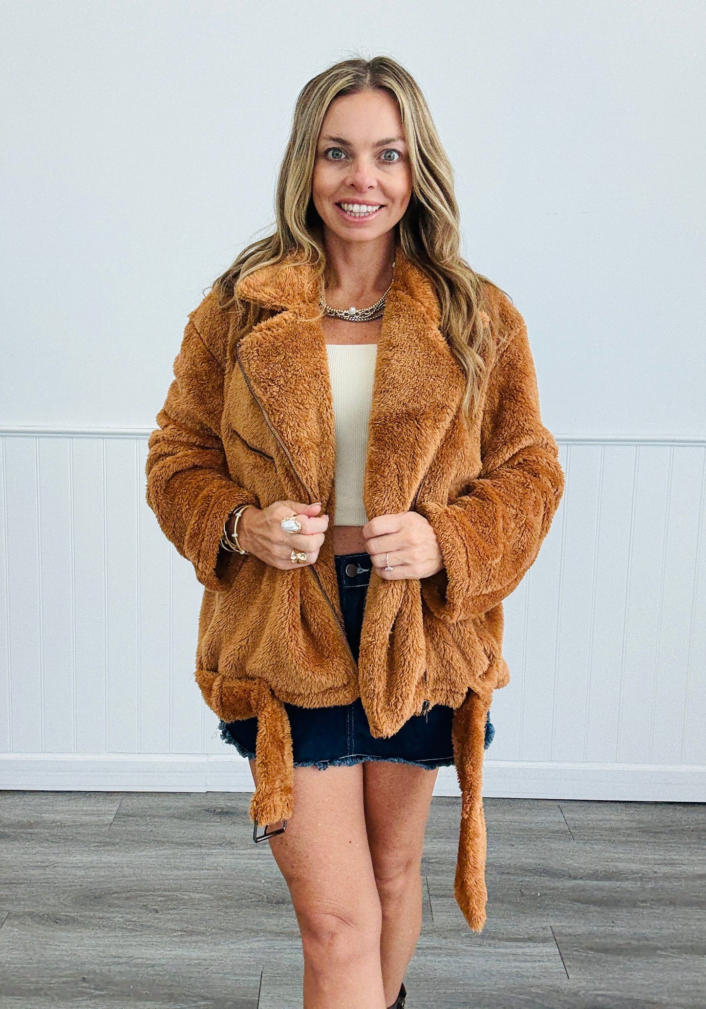 Caramel Fuzzy Faux Fur Sherpa Jacket (Reg.)