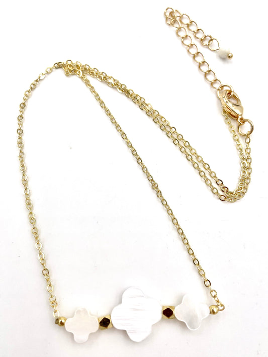 White Acrylic Clover Necklace
