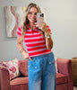 Polo Collar Multi Stripe Knit Top (Reg.)-2 Colors