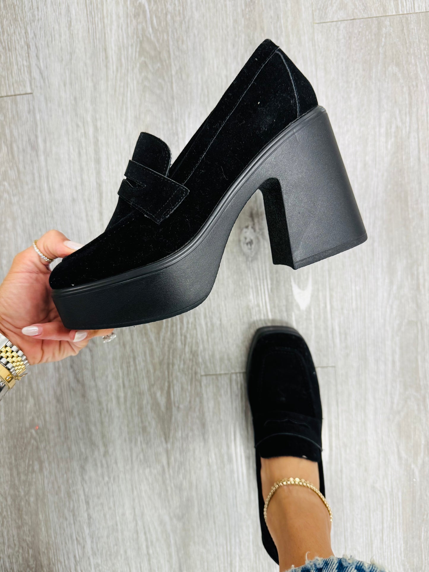 Black Chunky Platform Penny Loafers