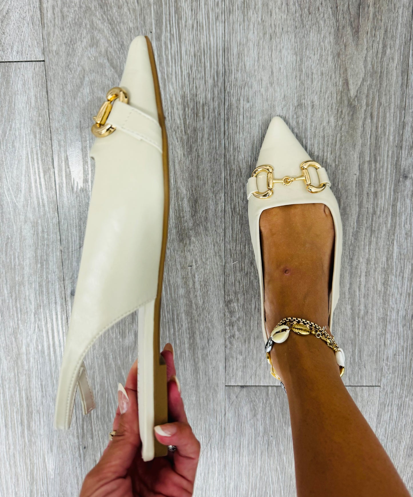 Ivory Pointed Toe Slingback Flats