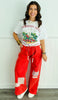 POL Apple Red Straight Crochet Patches Denim Pants (Reg)