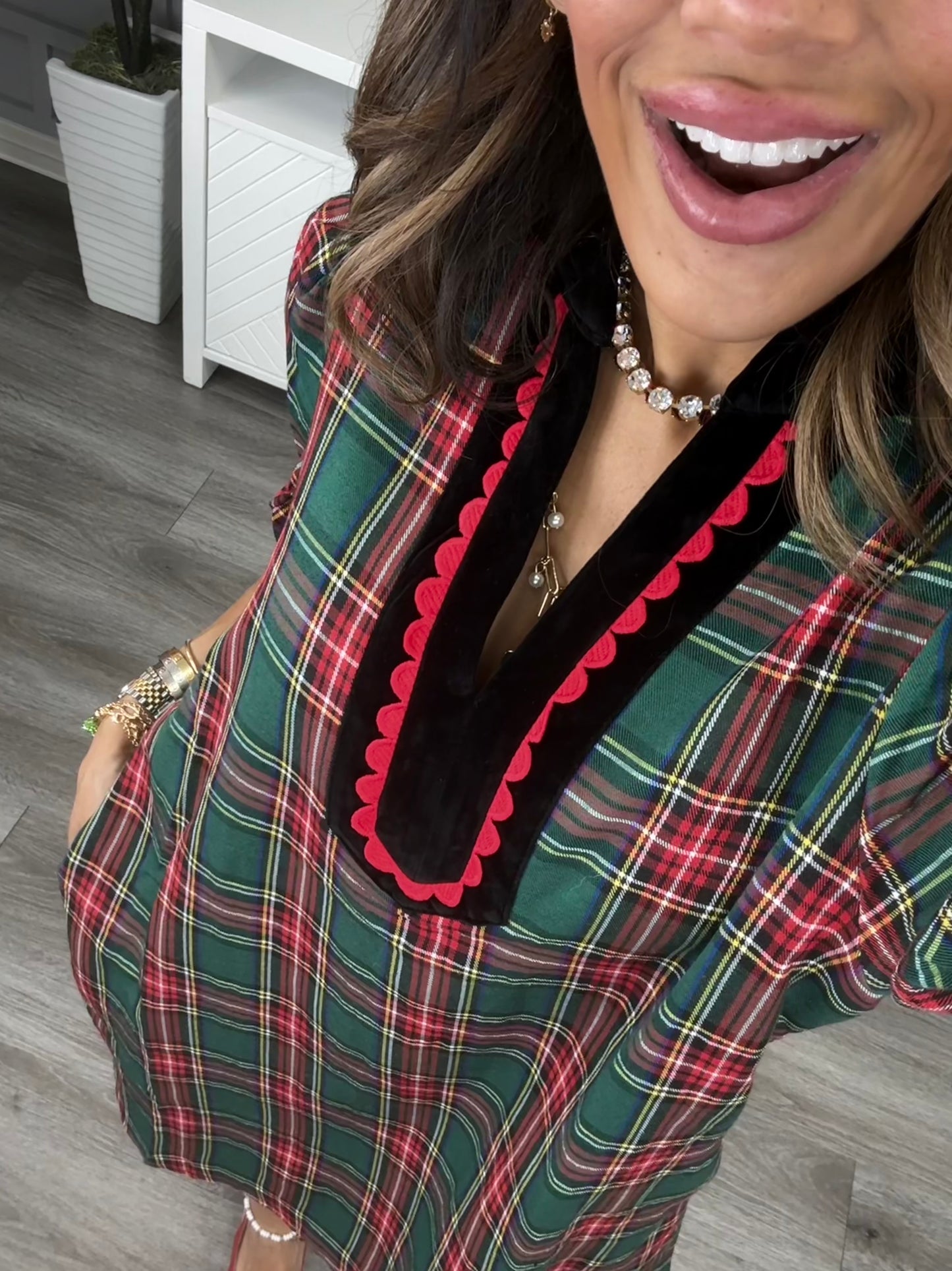 Green Tartan Plaid Mini Shift Dress (Reg & Plus)