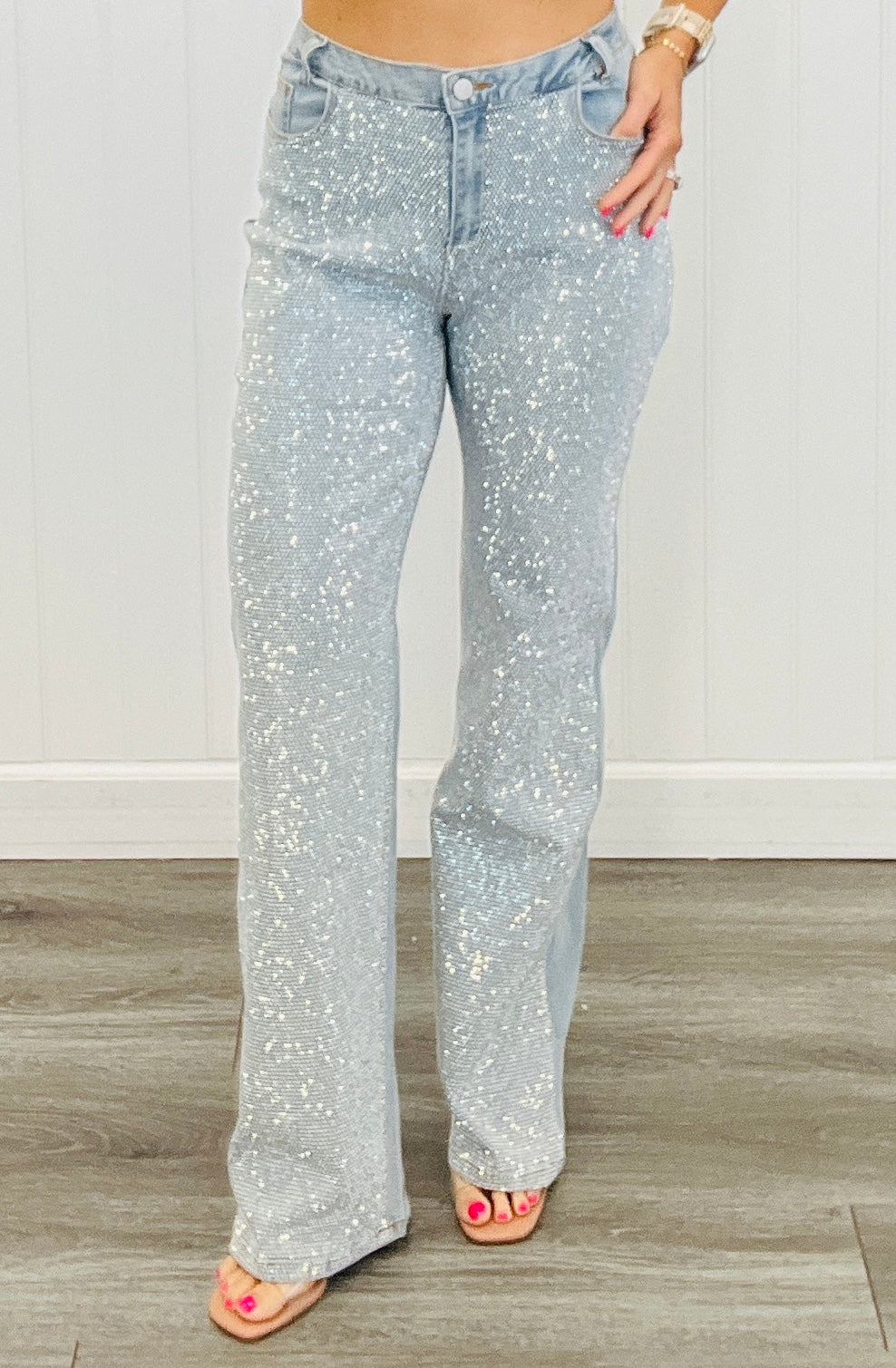 Light Wash Denim Rhinestone Pants (Reg.)