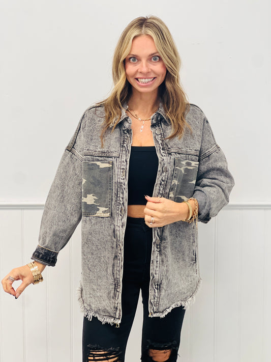 Camo Denim Button Down Shacket (Reg.)