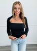 Black Square Neck Shirred Top (Reg.)