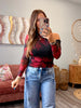Black/Red Floral One Shoulder Long Sleeve Top (Reg.)