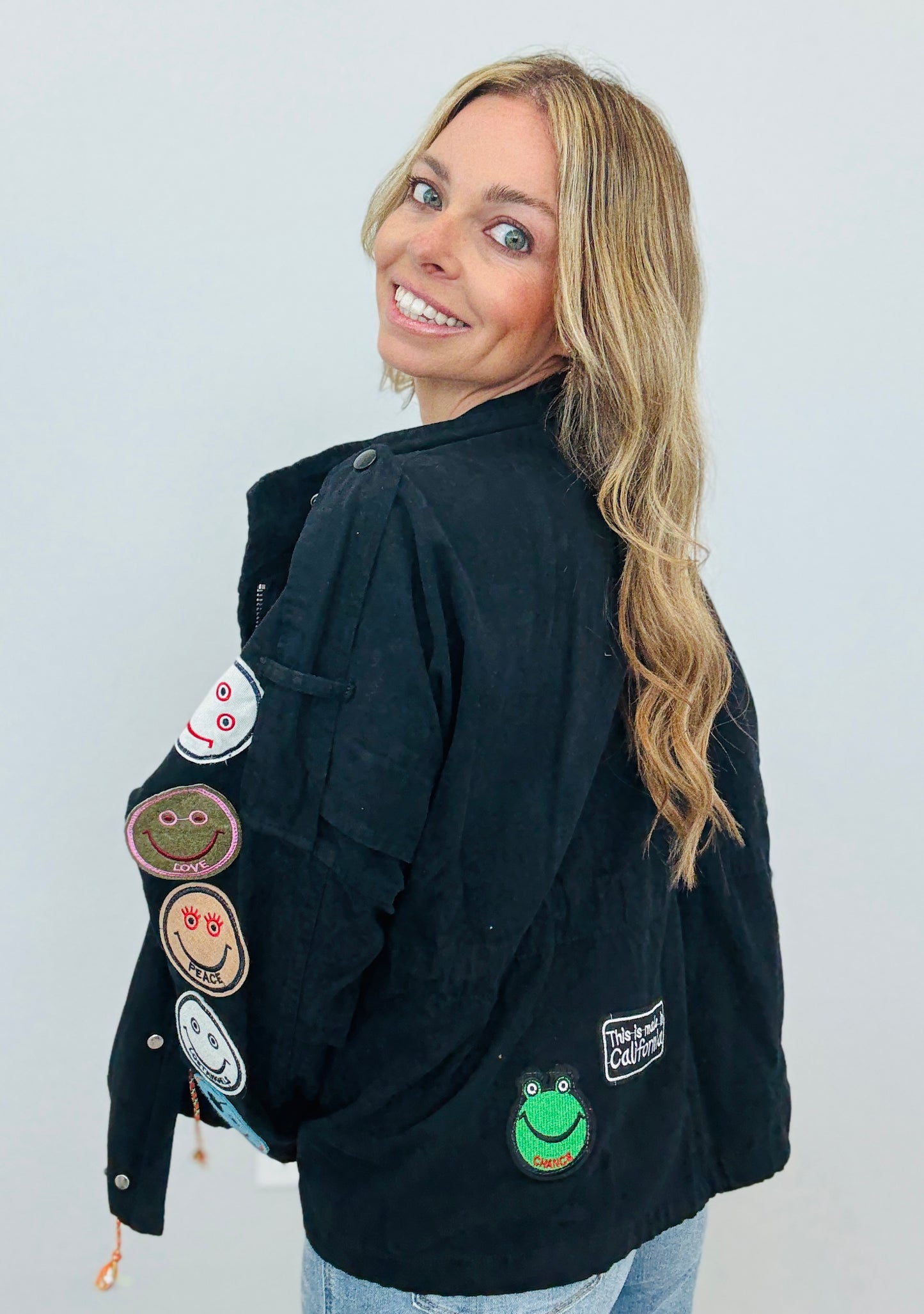 Black Keep Smiling Multi Patch Jacket (Reg & Plus)