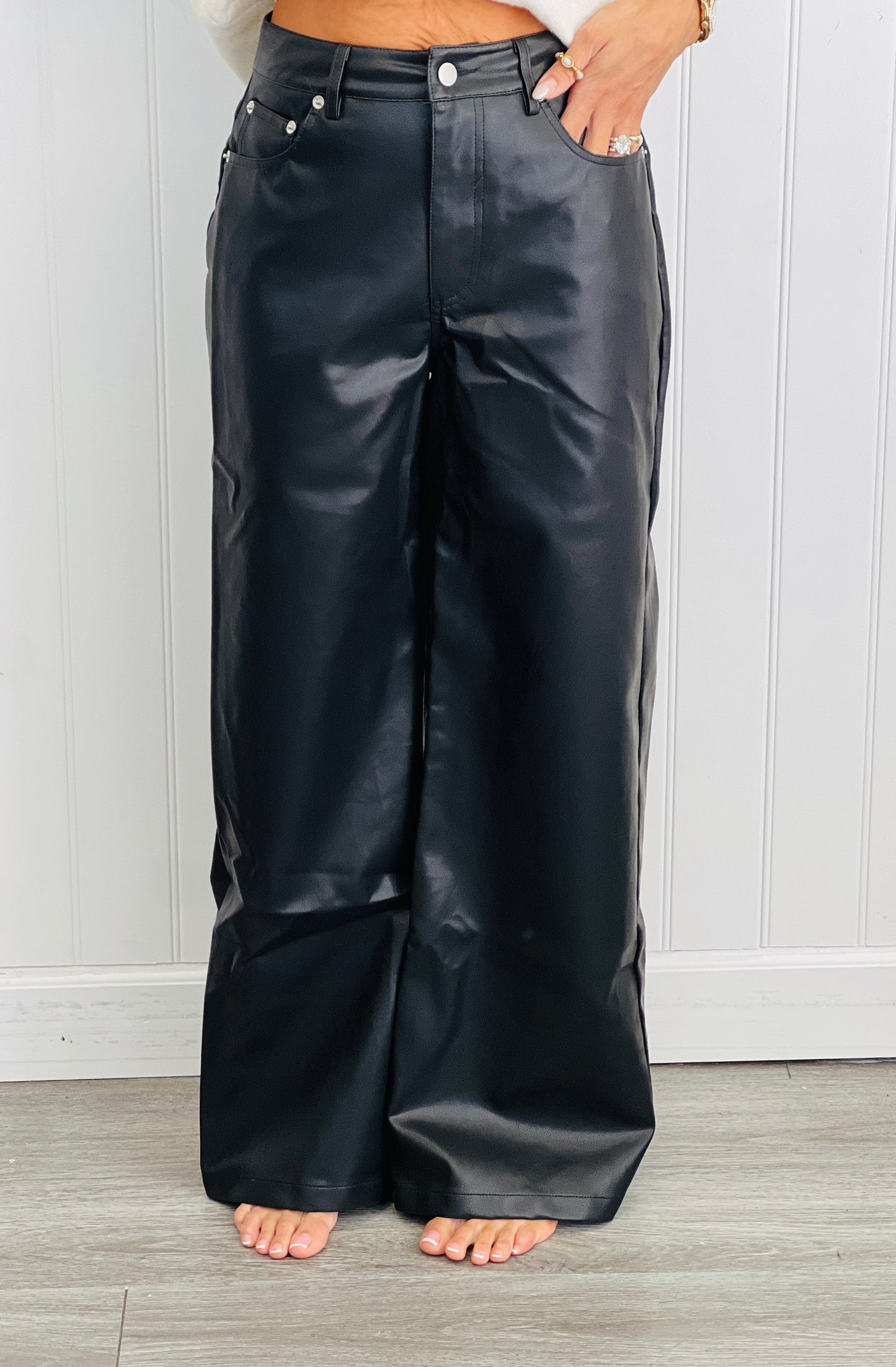 Black High Waist Faux Leather Pants