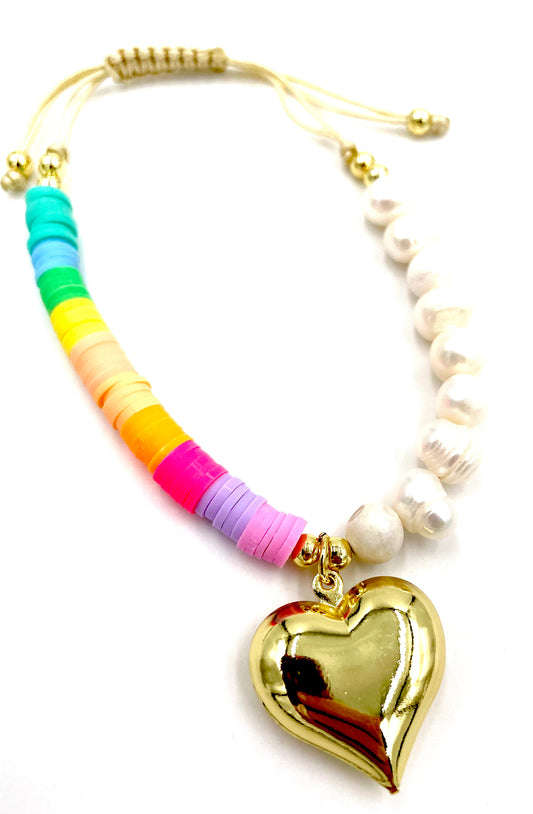 Seed Beads, Pearls & Heart Bracelet