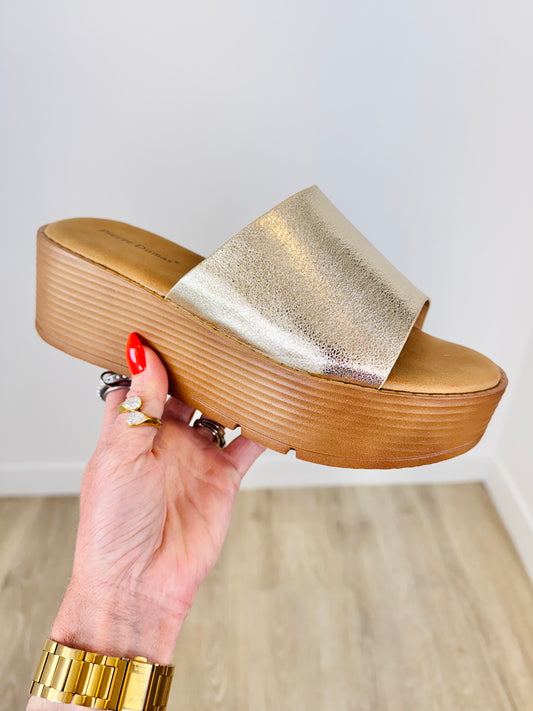 Gold Love Your Best Life Platform Sandals