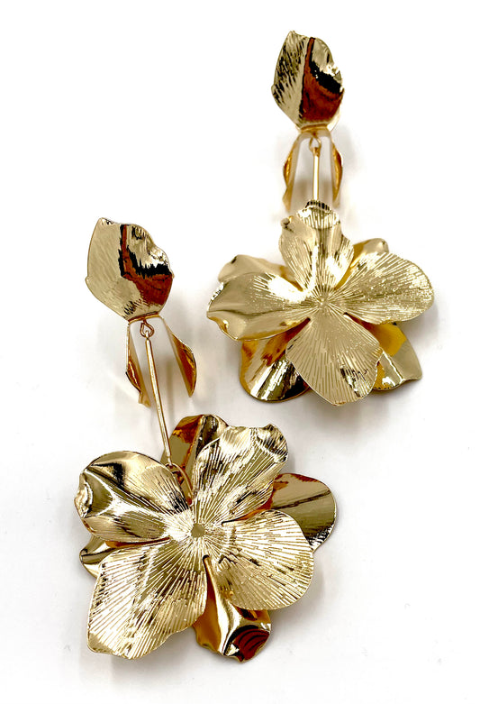 Dangle Drop Gold Flower Earrings