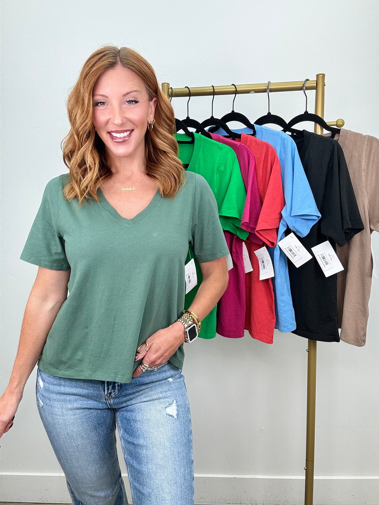 V-Neck Pima Cotton Boxy Tee Shirt (Reg.) - 7 Colors
