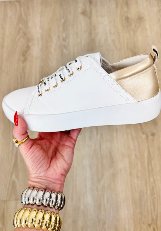 The Gabby White and Gold Sneakers