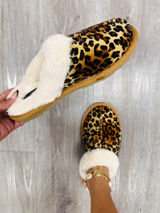 Leopard Fur Lined Slides