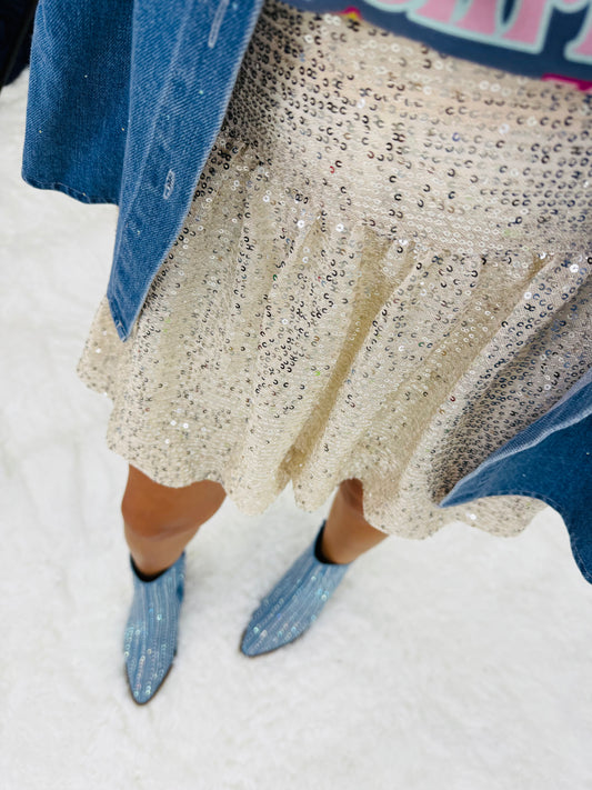 Gold Sequin Ruffle Mini Skirt (Reg.)