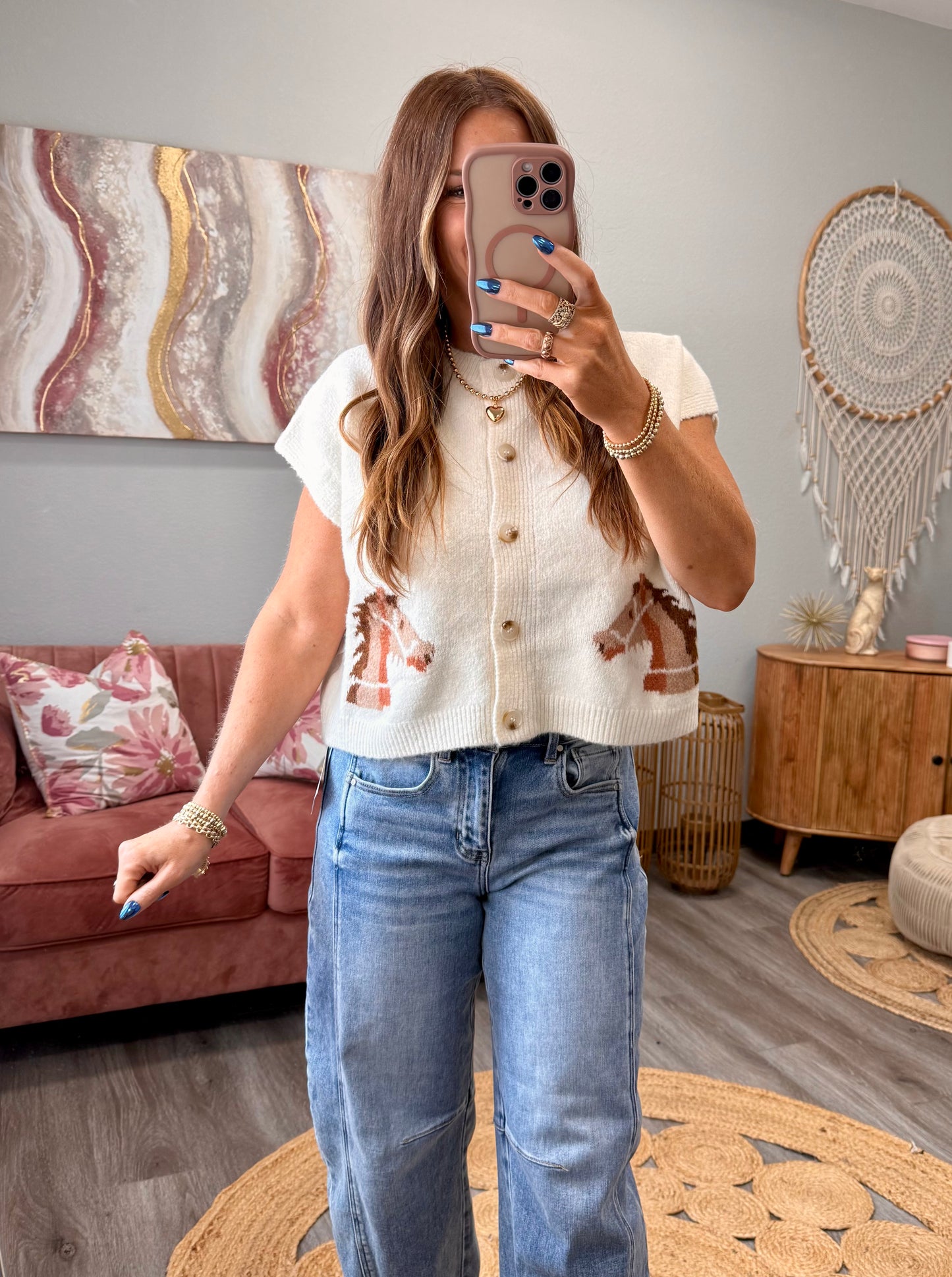 Ivory Horse Sleeveless Cardigan (Reg.)