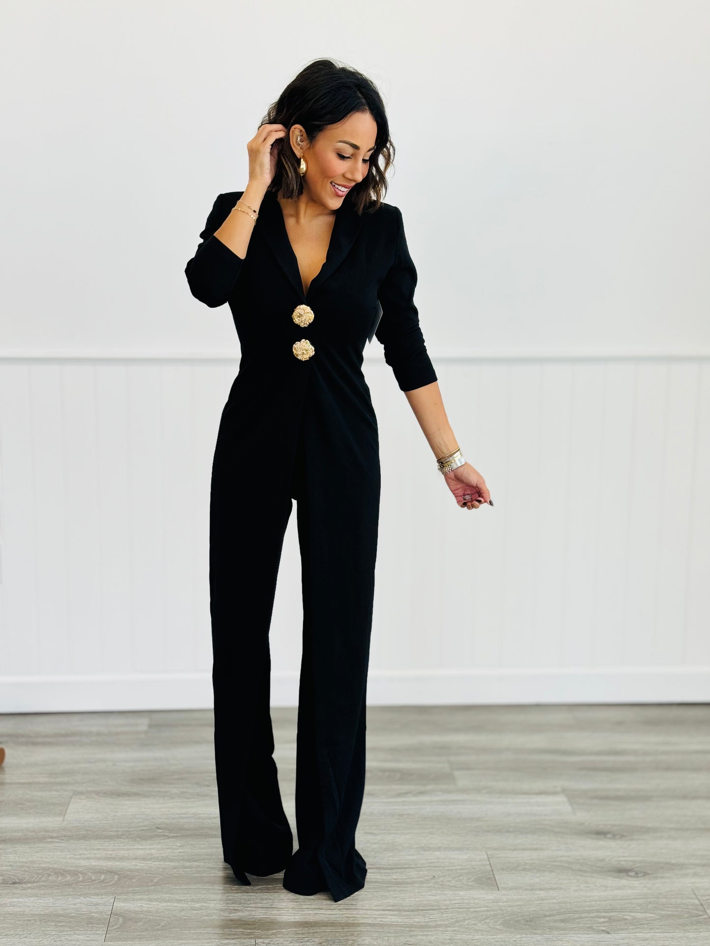 Jumpsuit black and gold sales