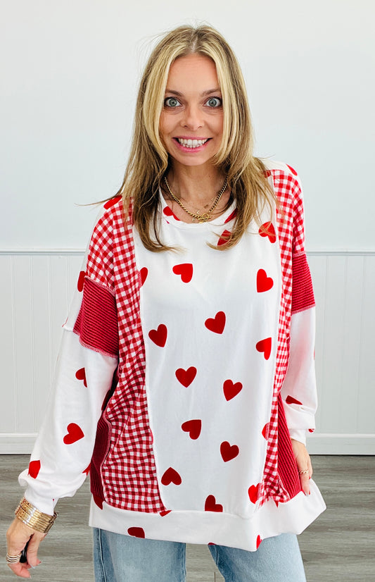 Ivory/Red Hearts & Checks Dolman Top (Reg & Plus)