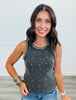 Rhinestone Studded Ribbed Tank Top (Reg.)-3 Colors