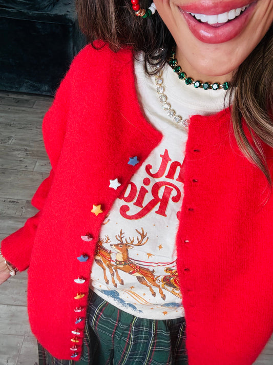 Ruby Red Starlight Charm Soft Knit Cardigan (Reg.)