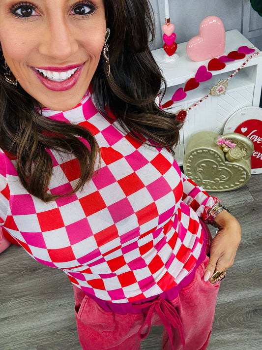 Checkered Mesh LS Top (Reg. and Plus)