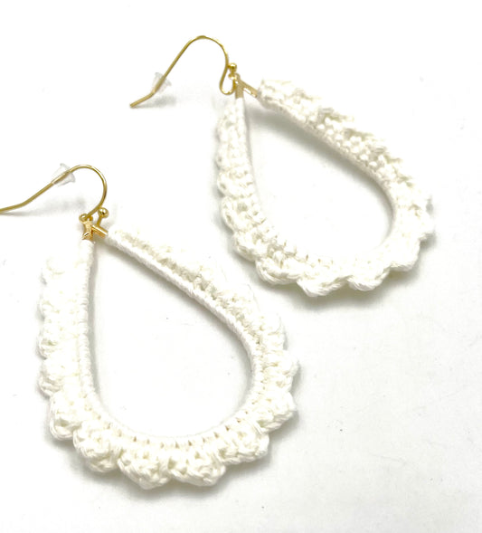 White Crochet Pear Drop Earrings