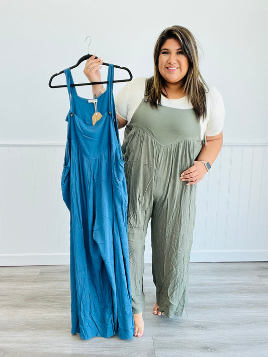 Rayon Crepe Overall Jumpsuit  (Plus)- 2 Colors