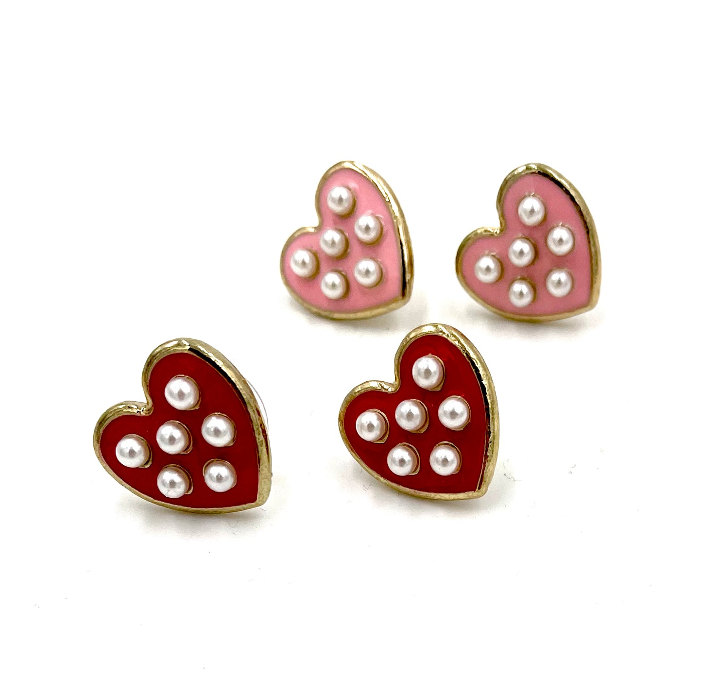 Pearl Dotted Enamel Heart Earrings - 2 Colors