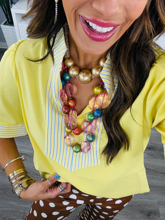Butter Yellow  Contrast Stripes Blouse (Reg.)