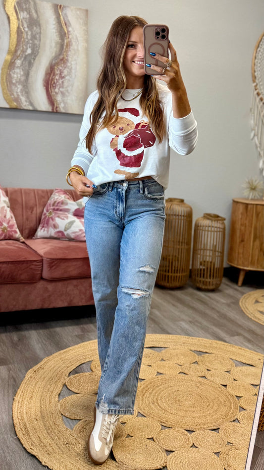 White Teddy Bear Santa Sweatshirt (Reg. and Plus)