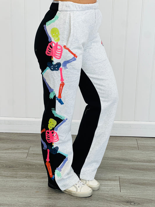 Queen Of Sparkles Black/Grey Colorblock Sequin Skeleton Pants (Reg. and Plus)