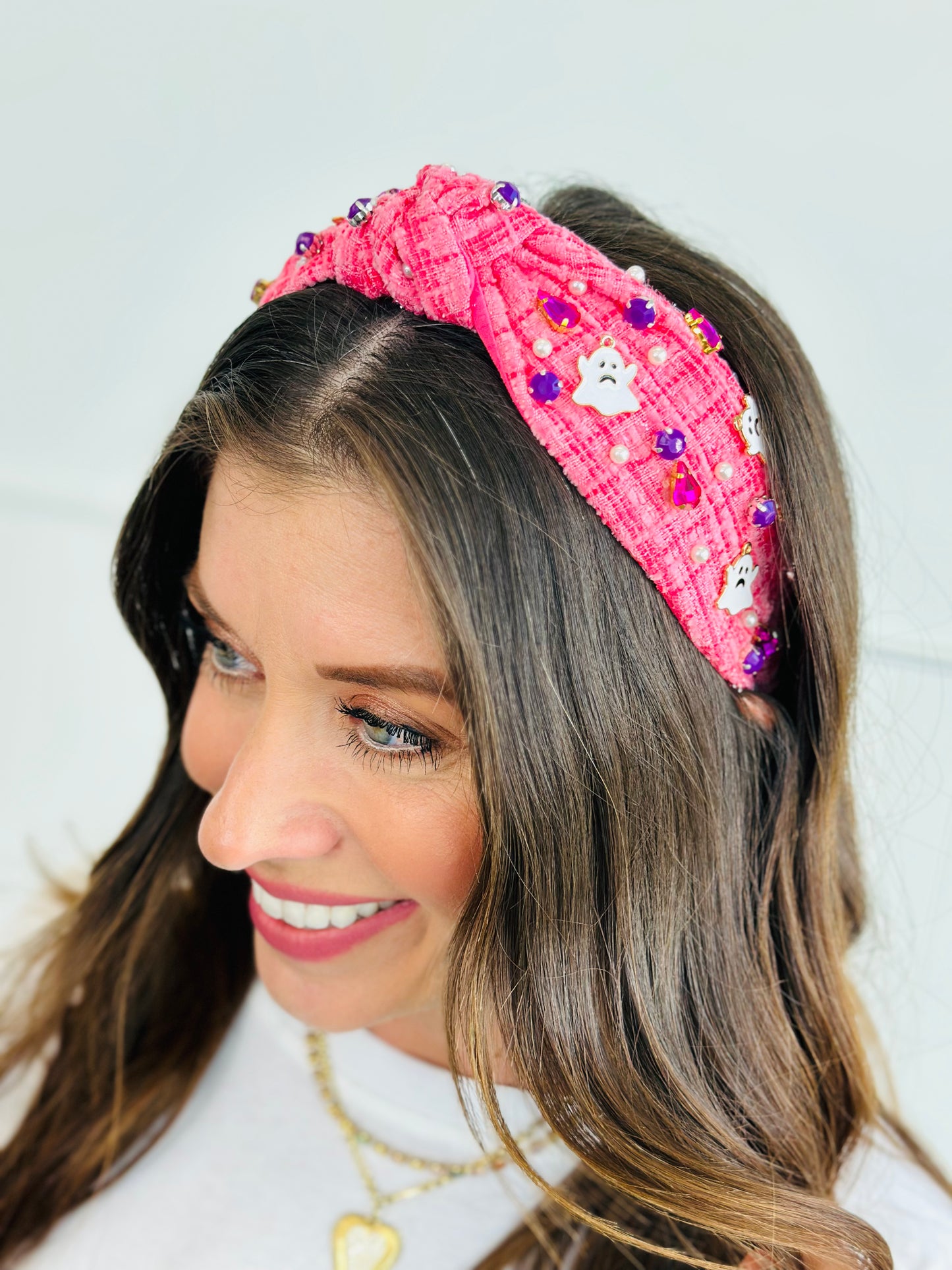 Pink Ghost Tweed Headband