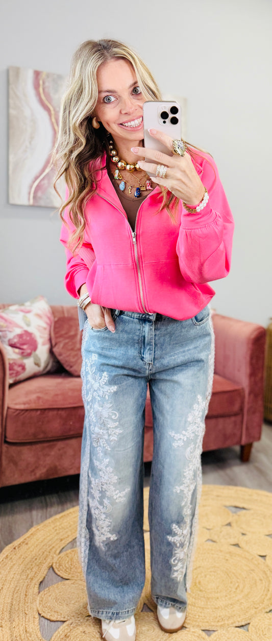 Taffy Pink Scuba Modal Zip Up Jacket (Reg.)