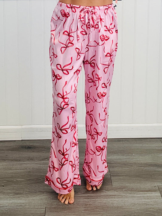 Red/Pink Bow Printed Pajama Pants (Reg.)