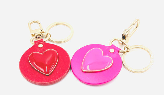 Leather & Enamel Heart Keychain/Purse Charm - 2 Colors