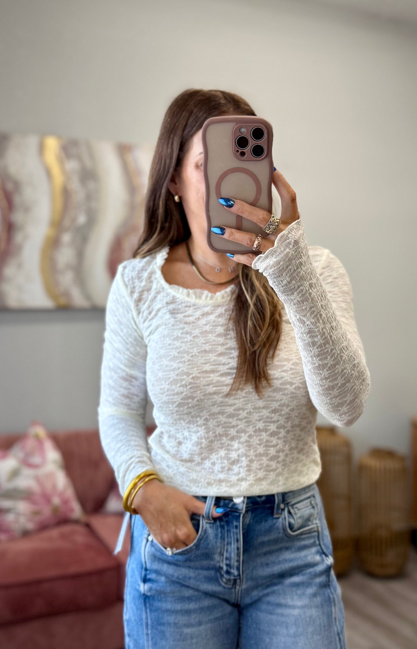 Lace Ruffle Neck Top (Reg.)-2 Colors