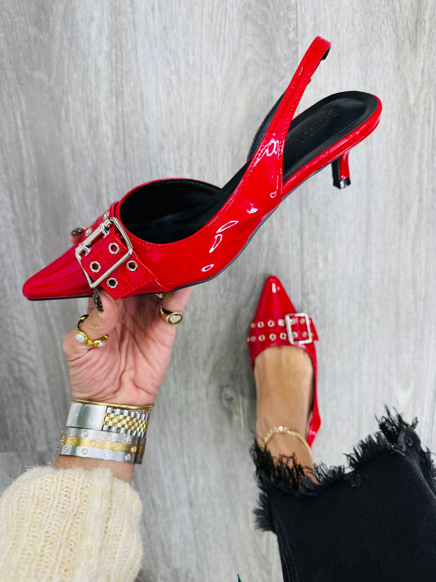 Red Patent Slingback Kitten Heels