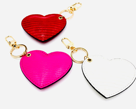 Leather Puffy Heart Keychain/Purse Charm - 3 Colors