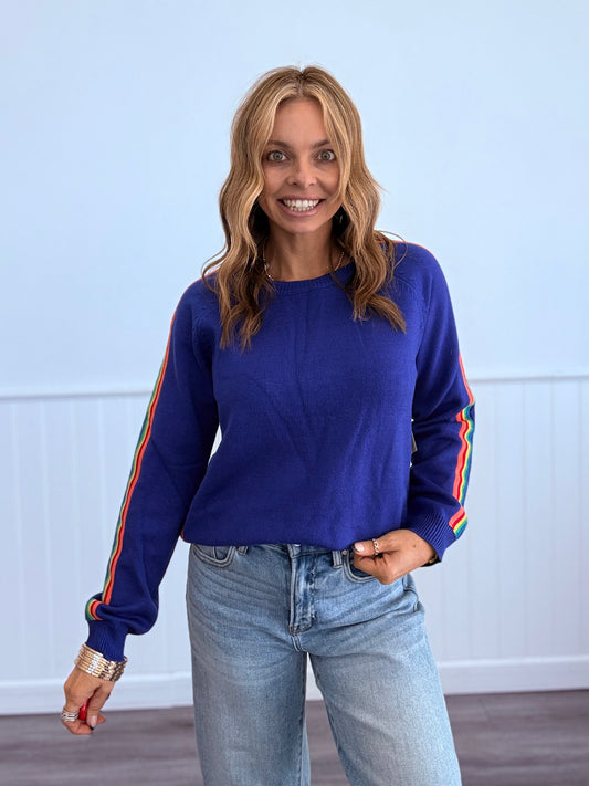 Royal Contrast Stripe Long Sleeve Sweater (Reg.)