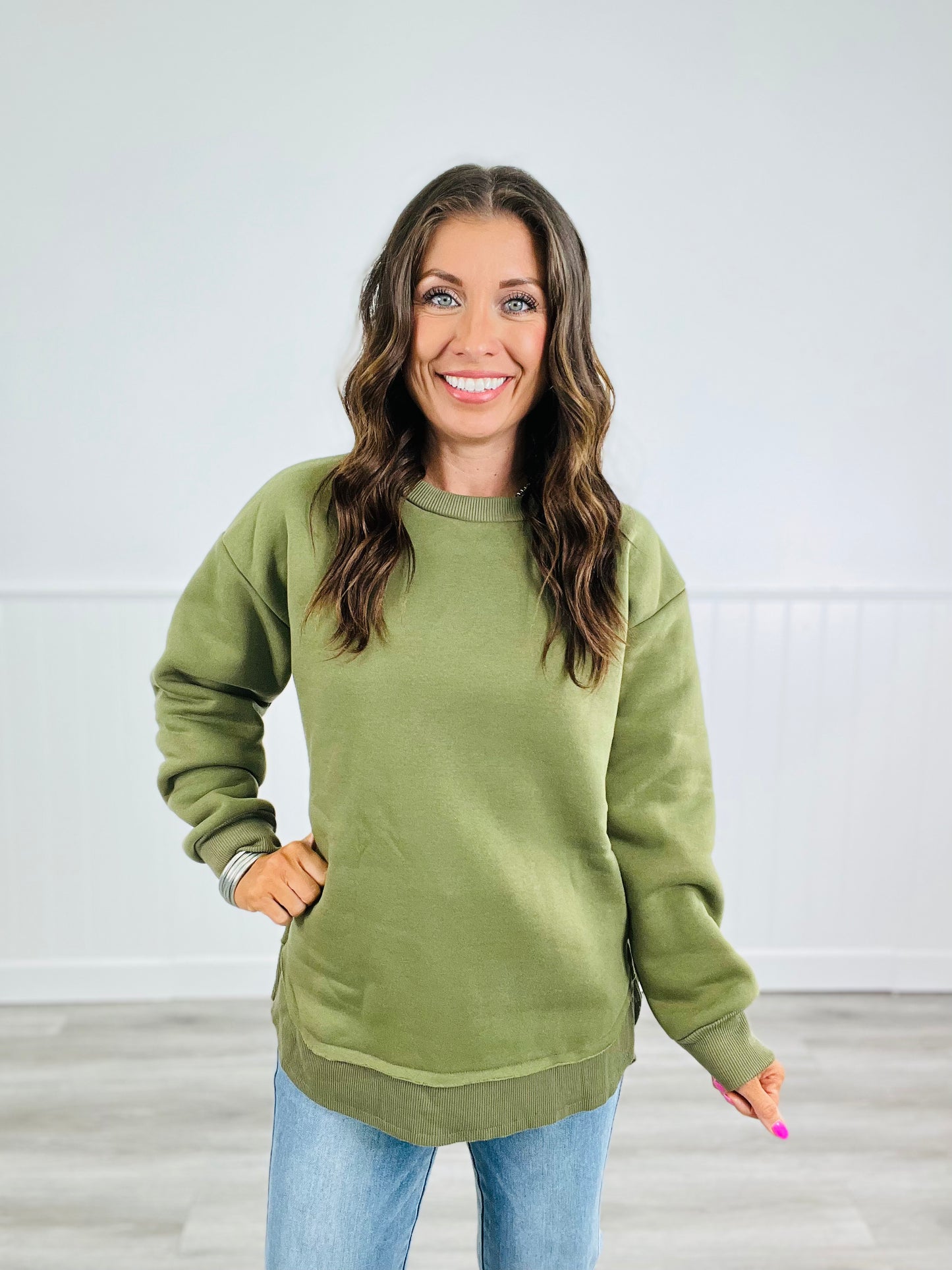 Hunter Green Ribbed Knit Sweatshirt (Reg. and Plus)