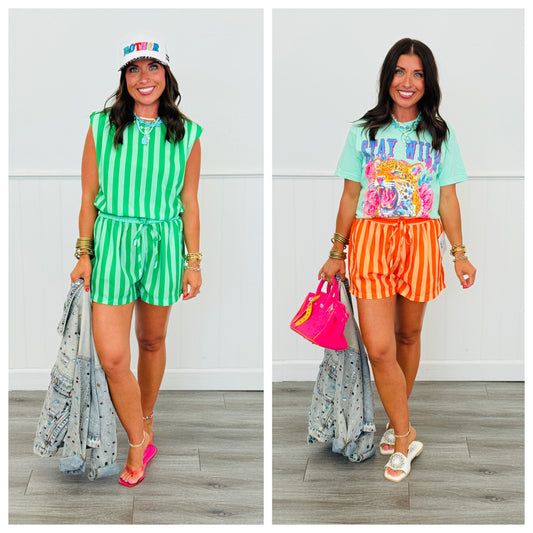 Striped Elastic Waist Shorts (Reg.) - 2 Colors