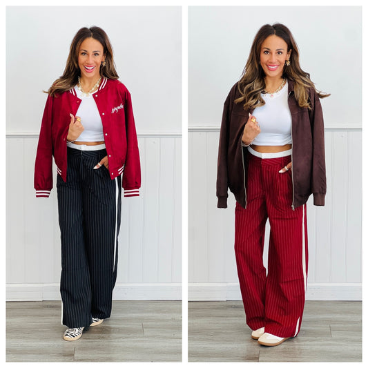 Double Waistband Side Strip Pants (Reg.)-2 Colors