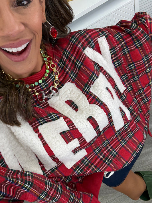 Red Plaid Merry Oversized Sweater (Reg.)