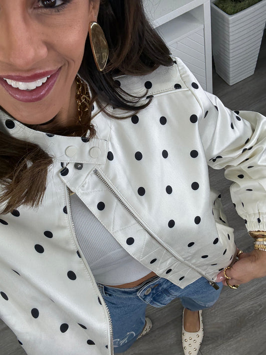 White Polka Dot Bomber Jacket (Reg.)