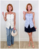 Striped Linen Blend Tie Back Top (Reg.)-2 Colors