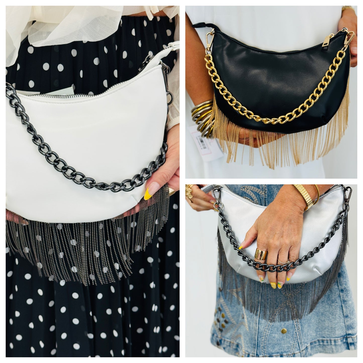 Juna Fringe Crossbody w/ Chain Strap (3 Colors)