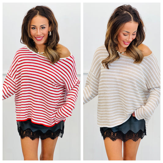 Striped Round Neck Sweater Top (Reg.)-2 Colors