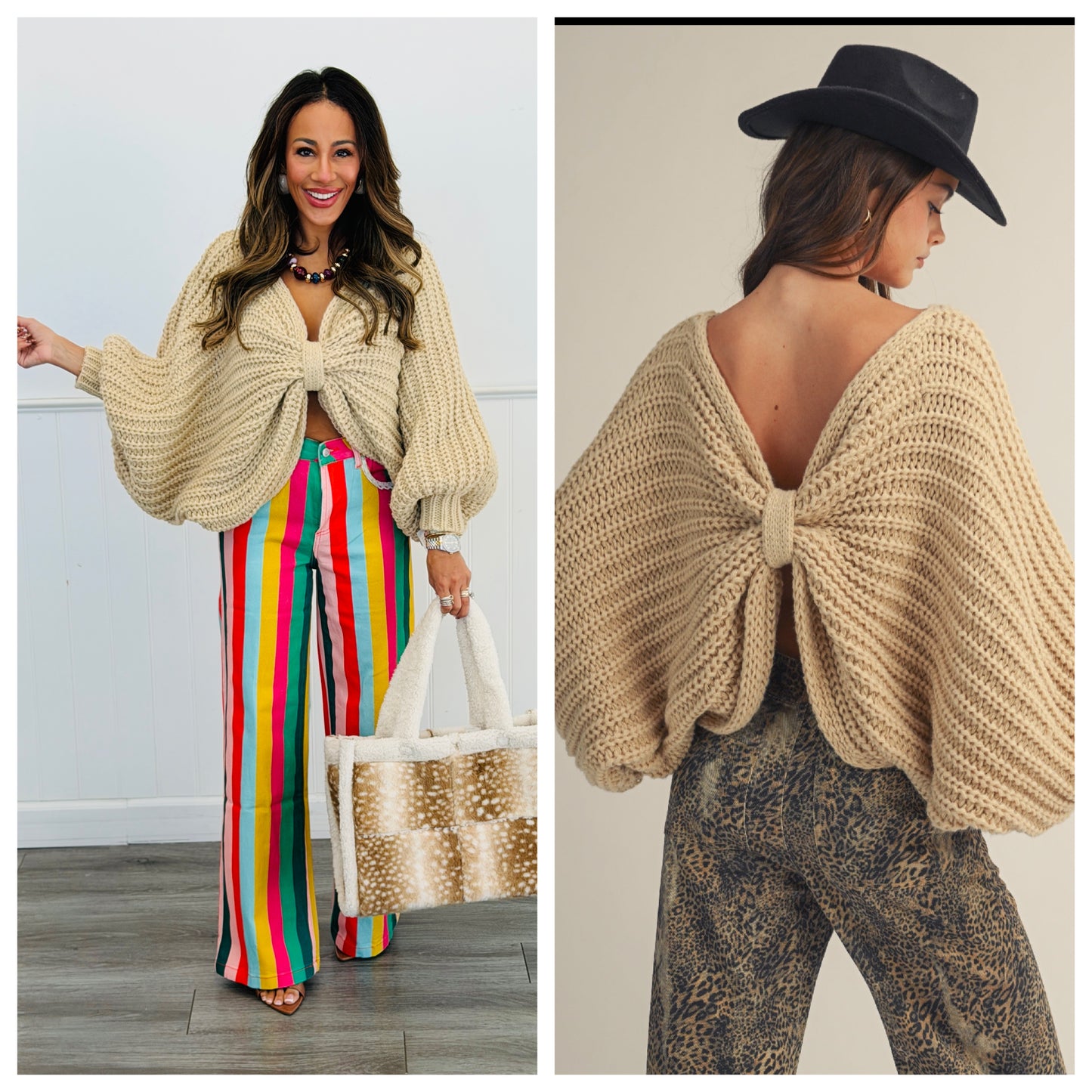 Latte Bow Effect Sweater Top (Reg.)